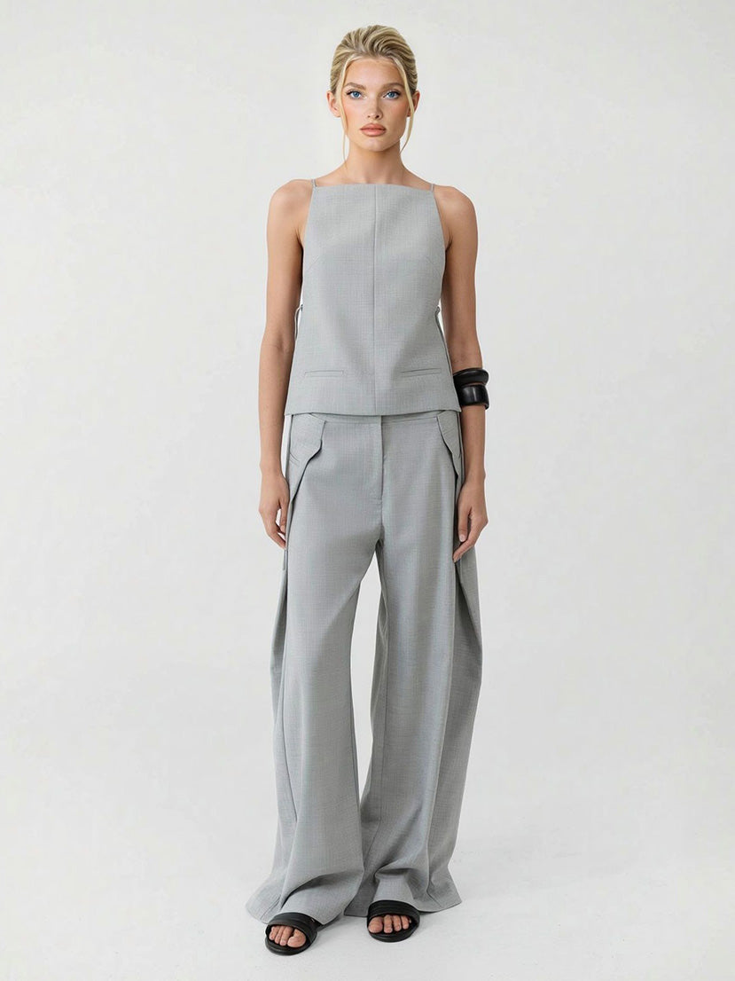 Minimalist Sleeveless Top & Asymmetrical Wide-Leg Pants Two-Piece Set