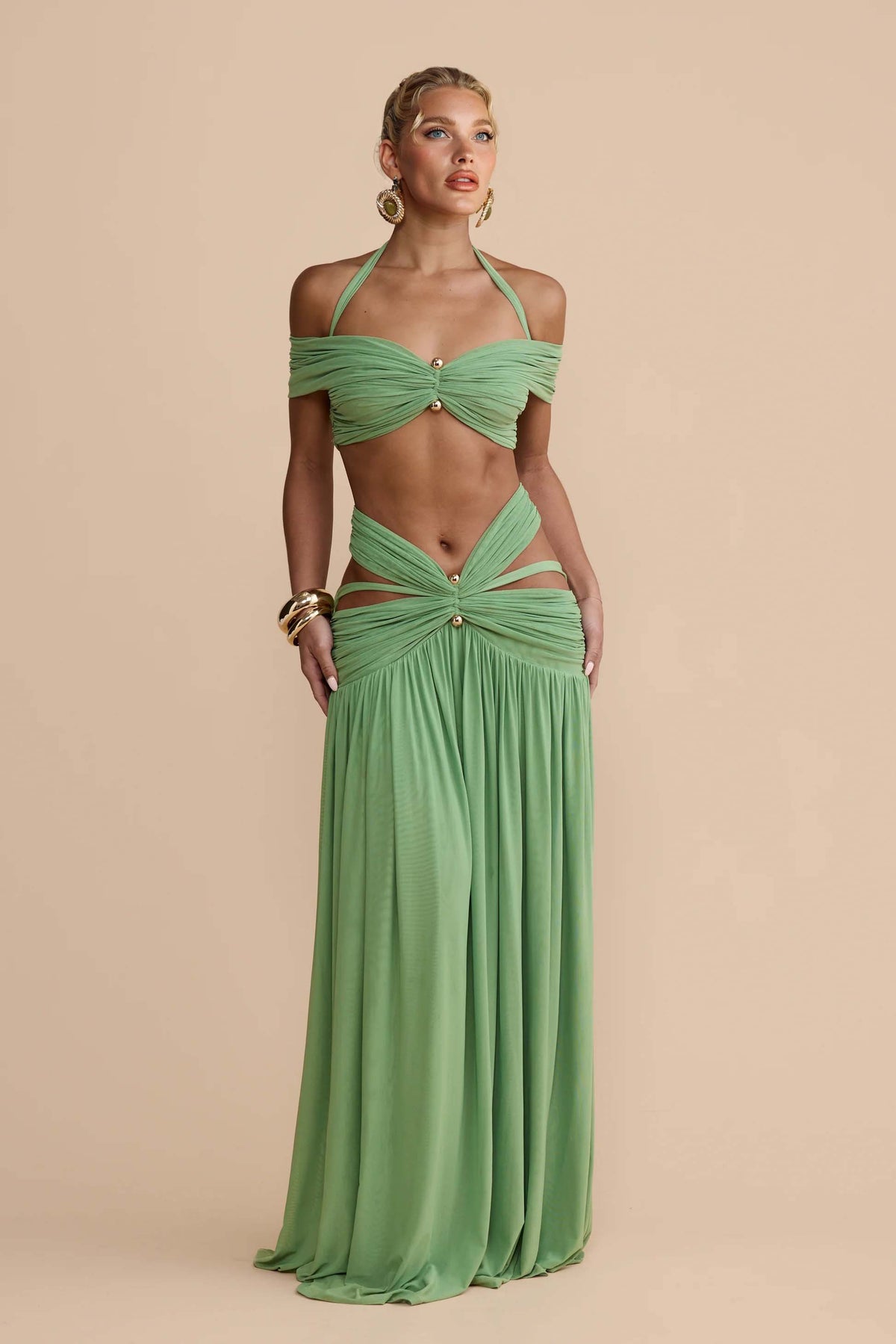 Strapless Top And Hollow Design Skirt Set