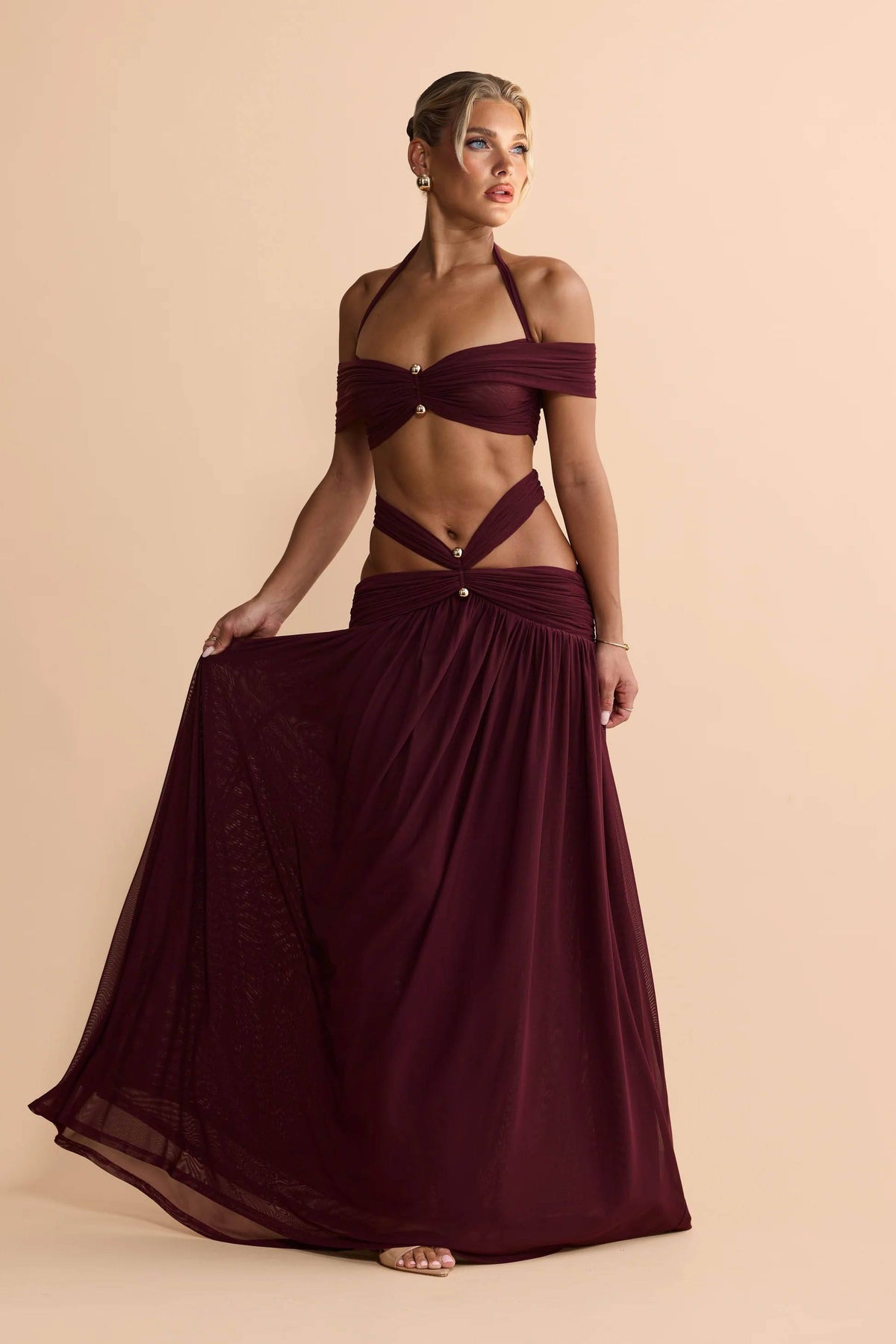 Strapless Top And Hollow Design Skirt Set