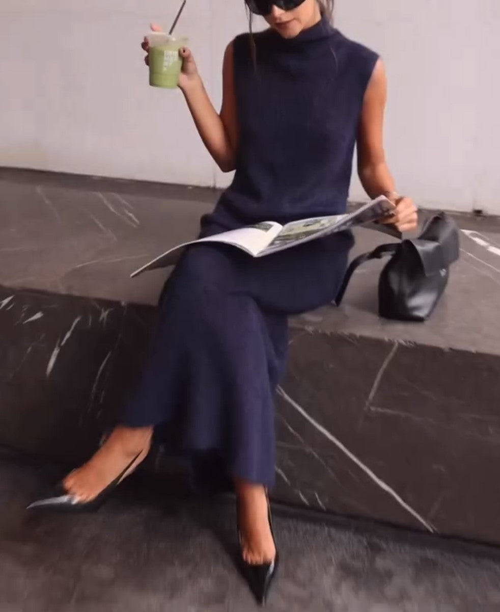 Women’s Turtleneck Sleeveless Maxi Dress Elegant Loose Fit Casual Office Midi‑Maxi Dress
