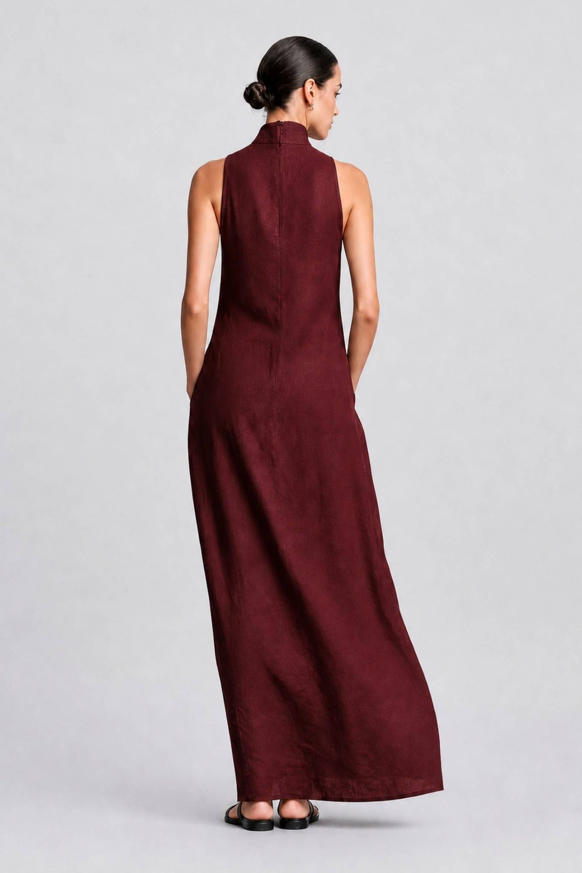 Linen-blend Turtleneck Long Dress Classic Minimalist Casual Dress