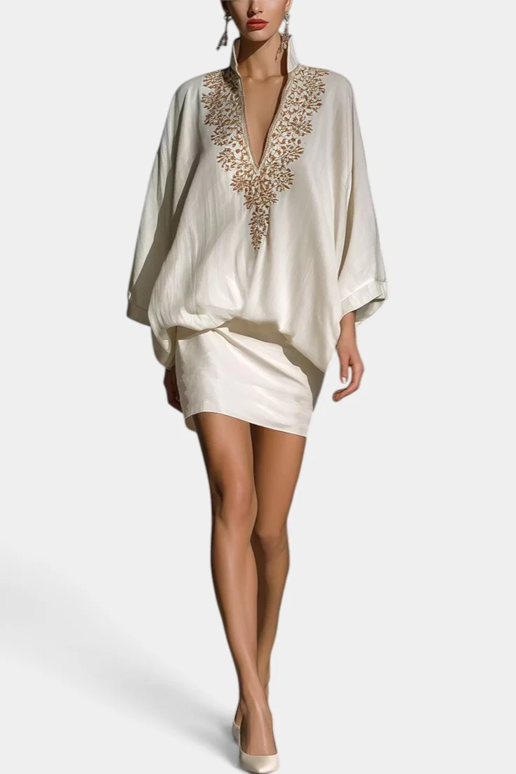 Bohemian Embroidered Blouse Skirt