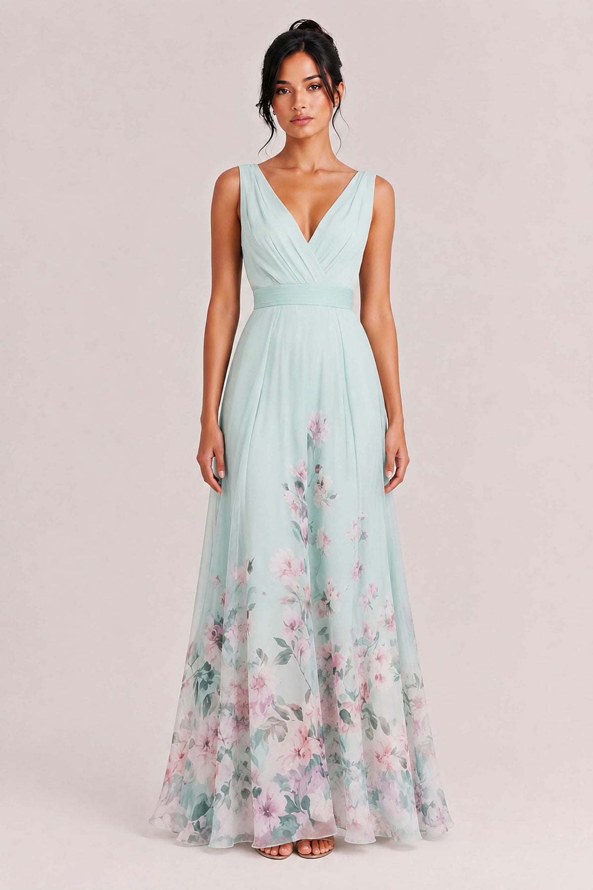 Elegant Floral Print V-neck Maxi Dress