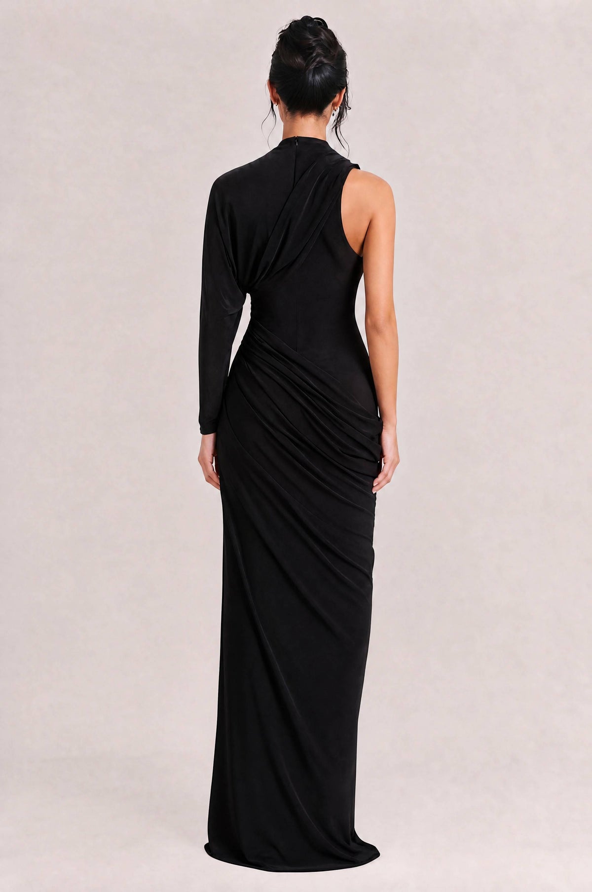 Elegant Asymmetrical One-Sleeve Draped Maxi Dress