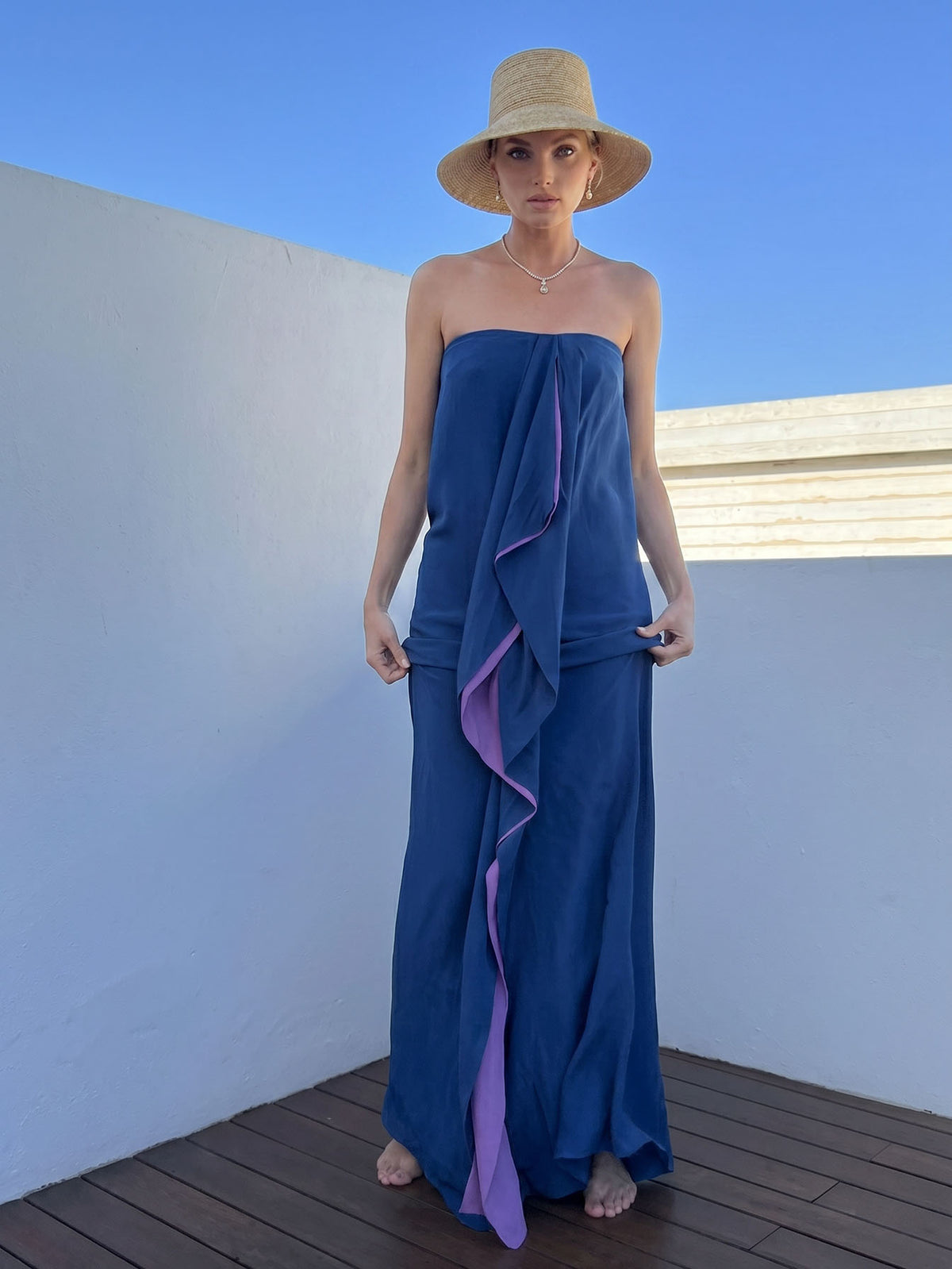 Bohemian Satin Two-Tone Kaftan Maxi Dress