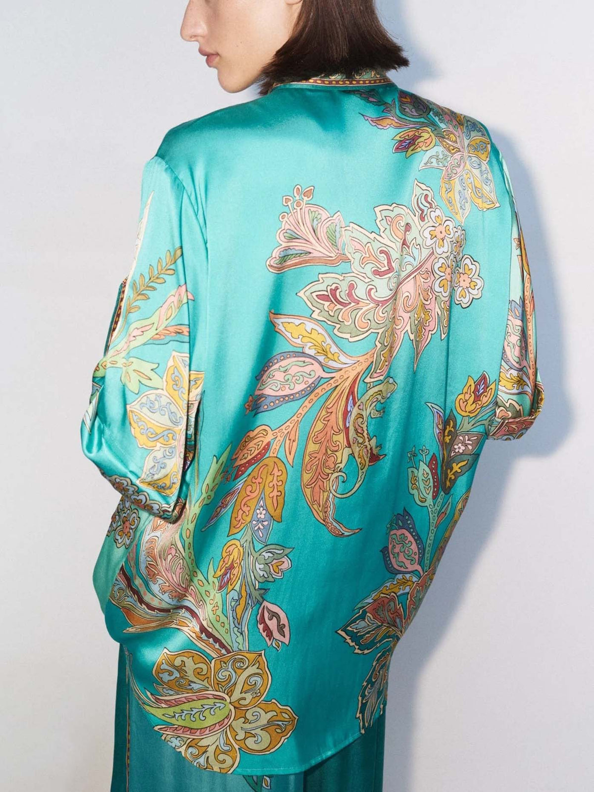 Unique Satin Botanical Floral Print Loose Two-Piece Set