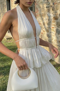 Halter Cut-Out Lace-Up Top & Overskirt Two-Piece Set-Elegant Summer Vacation