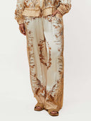 Vintage Bird Print Zip-Up Bomber Jacket & Wide-Leg Pants Two-Piece Set
