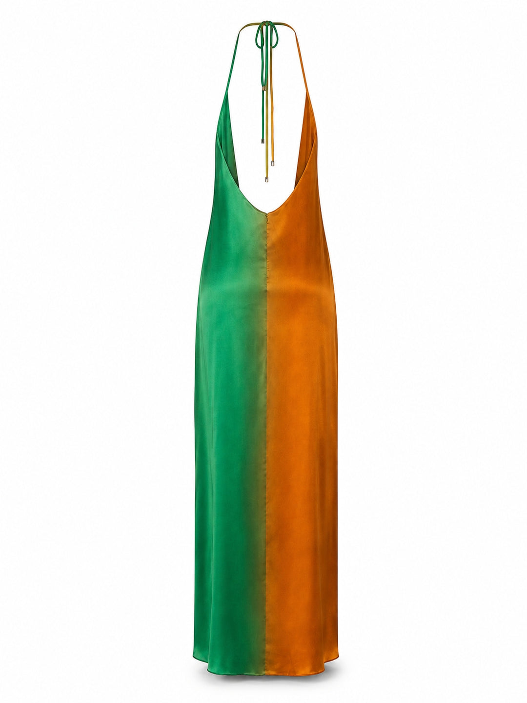Vibrant Rainbow Gradient Halter Gown With Ruched Twist Detail