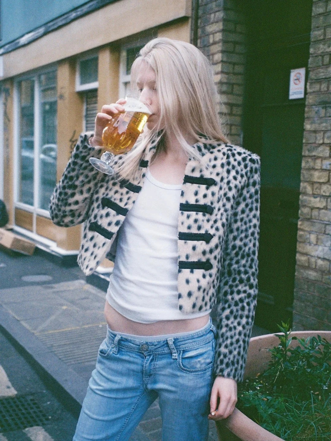 Leopard Print Cropped Jacket with Military Frog Fasteners and Long Sleeves
