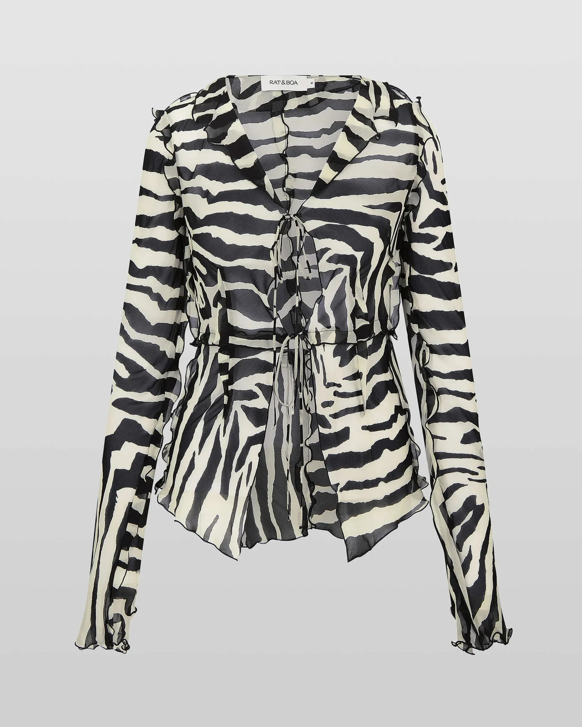 Zebra Print Tie Front Sheer Shirt and Wide Leg Pants Two Piece Set