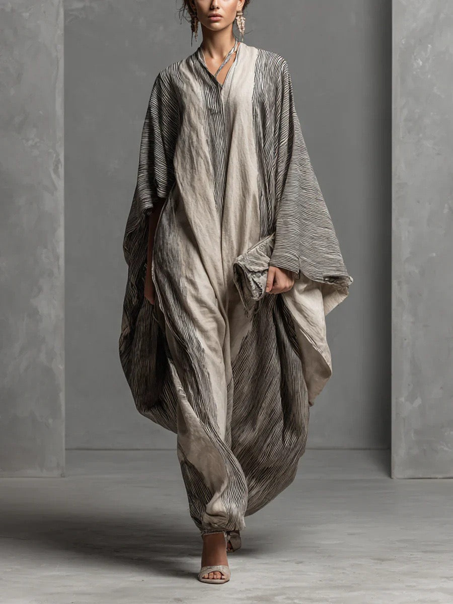 Oversized Textured Pleated Wide-Leg Jumpsuit With Kimono Sleeves