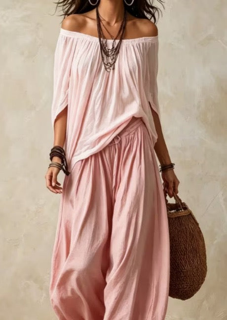 Boho Off-Shoulder Top & Balloon Pants Set