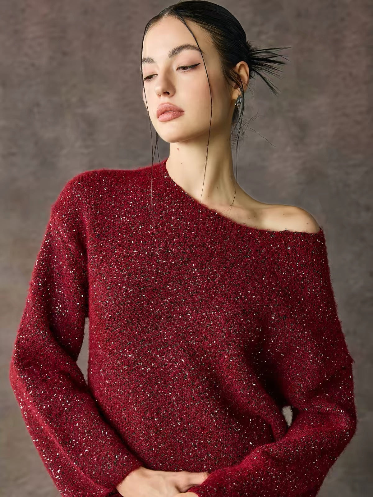 Sparkle Knit Cape-Neck Wide-Leg Pants Set