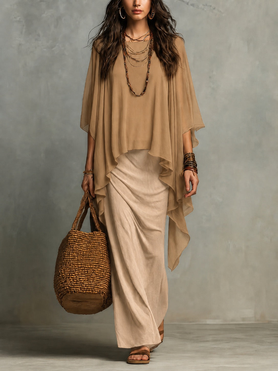 Elegant Chiffon Cape Two-Piece Maxi Dress Set