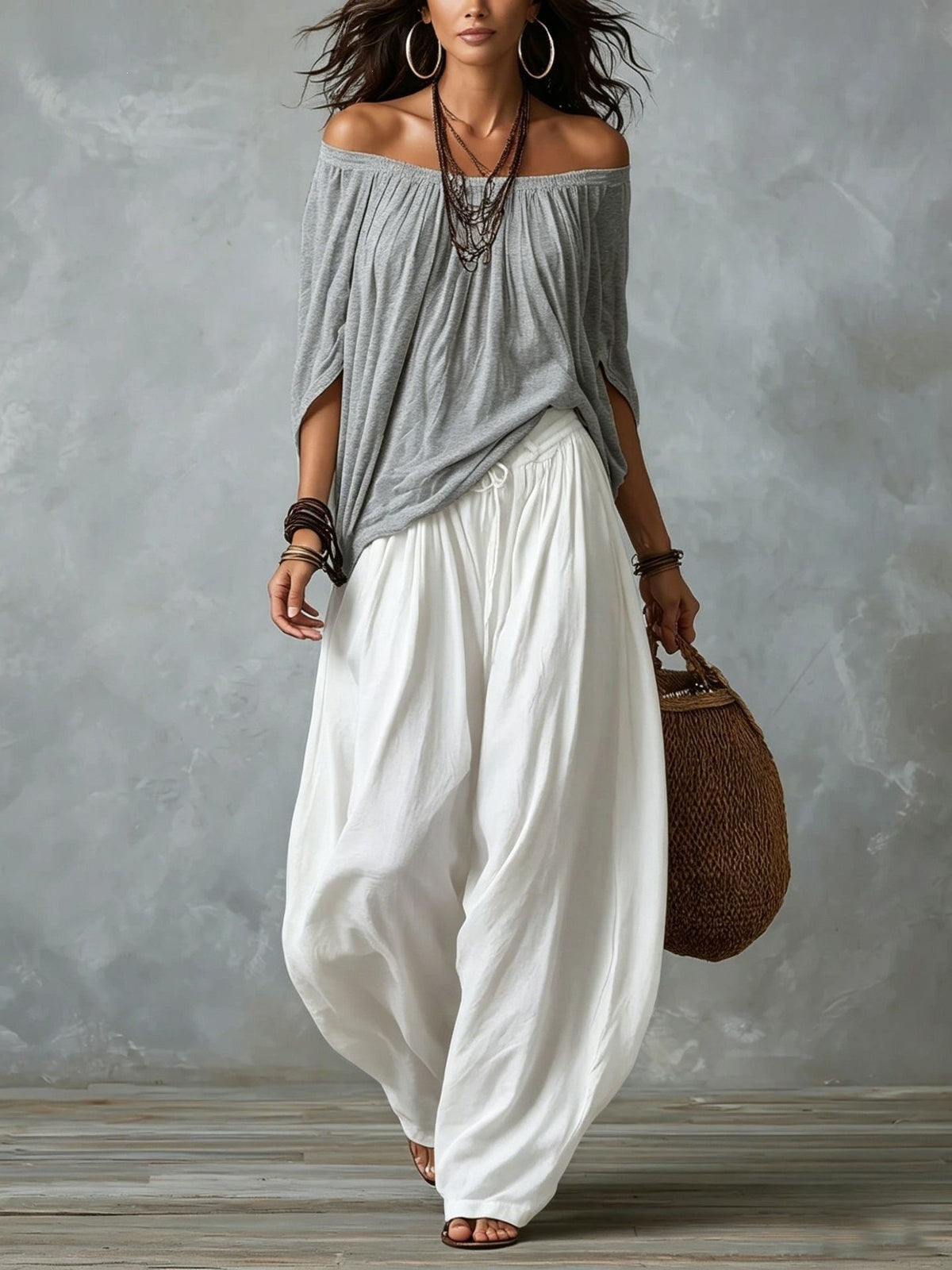 Boho Off-Shoulder Top & Balloon Pants Set