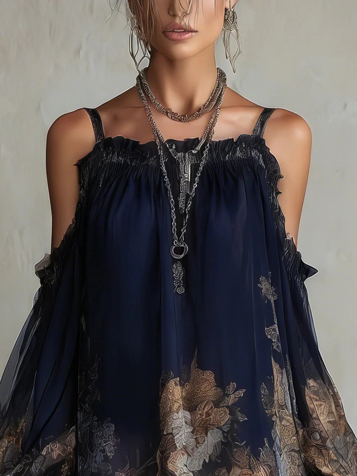 Boho Off-Shoulder Floral Print Chiffon Mini Dress