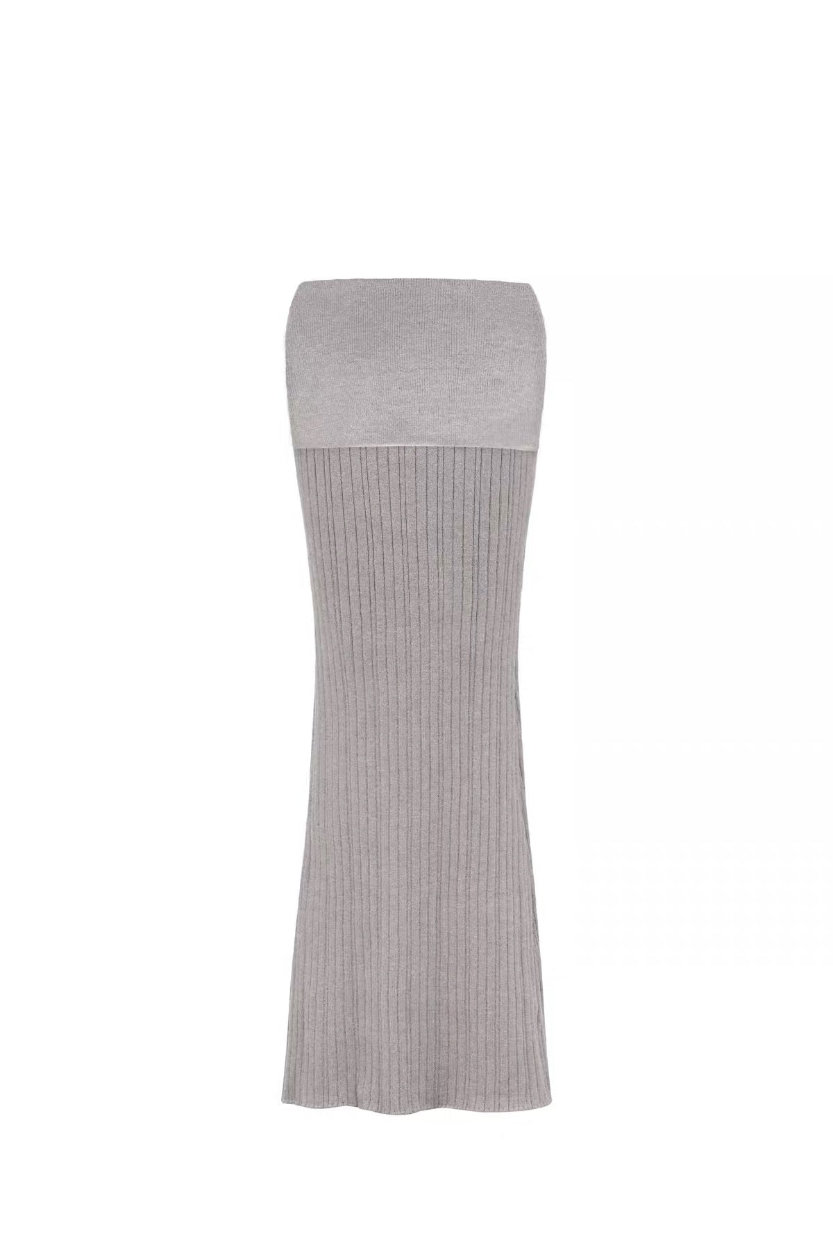 Gray Off-Shoulder Faux Fur Trim Knit Sweater & Mermaid Skirt Set
