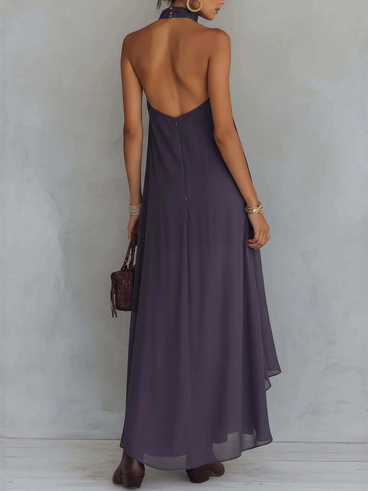 Bohemian High Neck Sleeveless Embroidered Asymmetrical Ruffle Maxi Dress