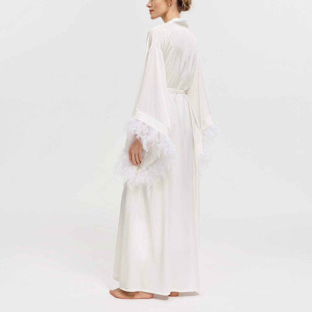 Luxury Satin Feather Sleeve Long Nightgown And Slip Skirt Set