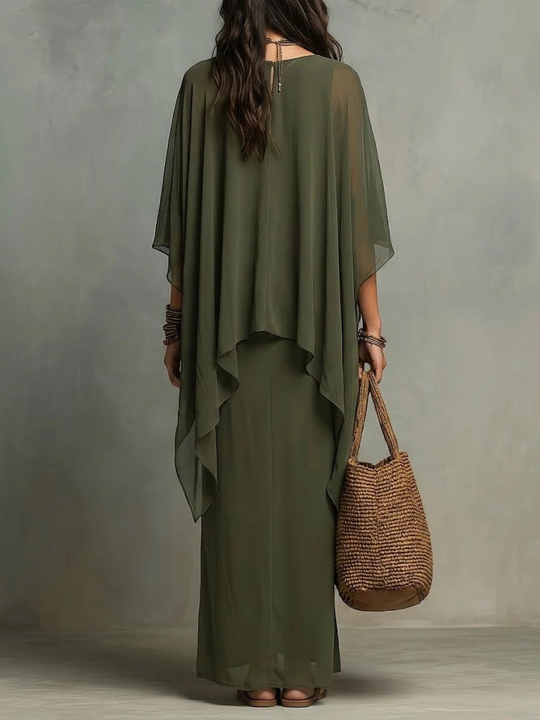 Elegant Chiffon Cape Two-Piece Maxi Dress Set