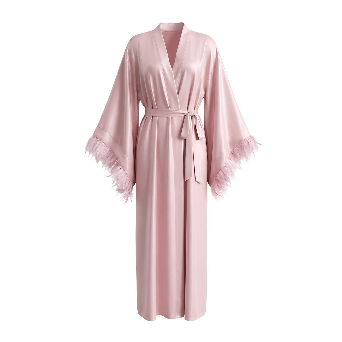 Luxury Satin Feather Sleeve Long Nightgown And Slip Skirt Set