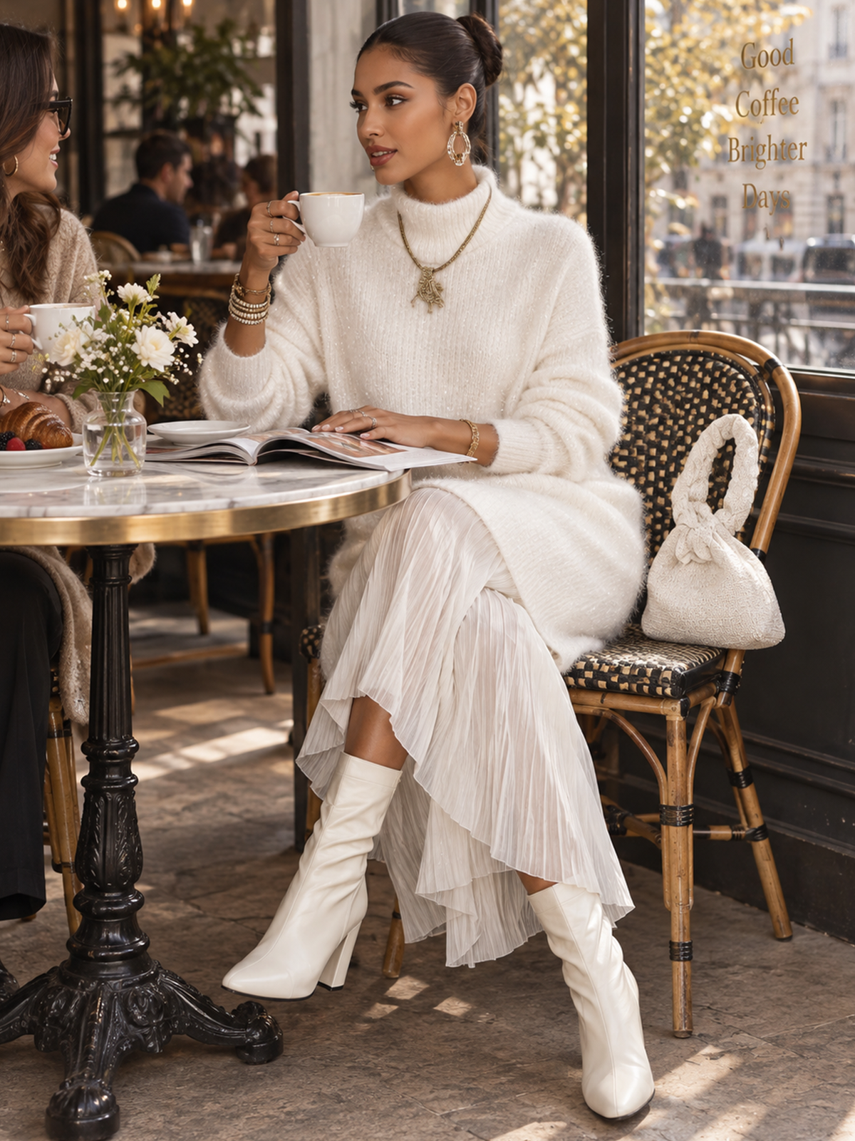 Turtleneck Knit Sweater & Pleated Maxi Skirt Two Piece Set