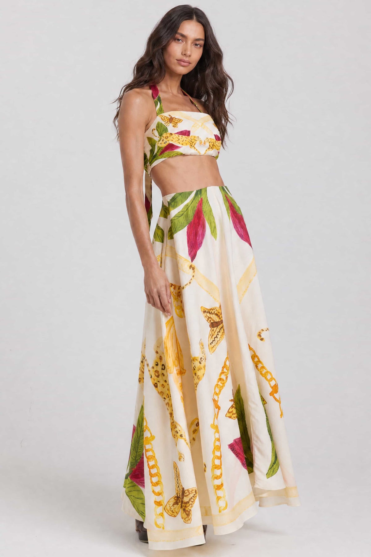Printed Lace-Up Top And Skirt Set-Likemychoice