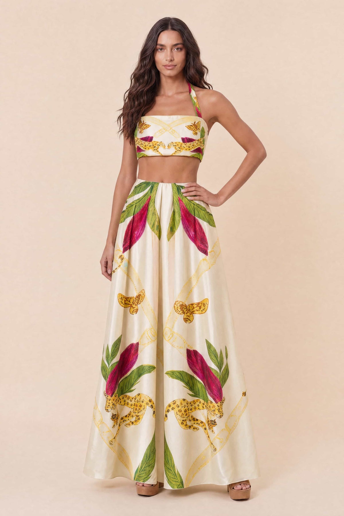 Printed Lace-Up Top And Skirt Set-Likemychoice