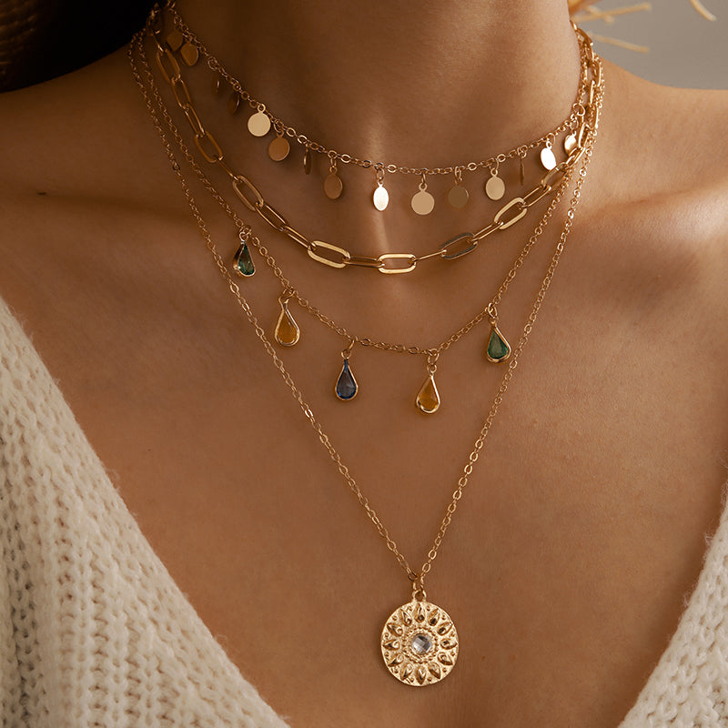 Multilayer Sequins Colored Crystal Pendant Necklace-Likemychoice