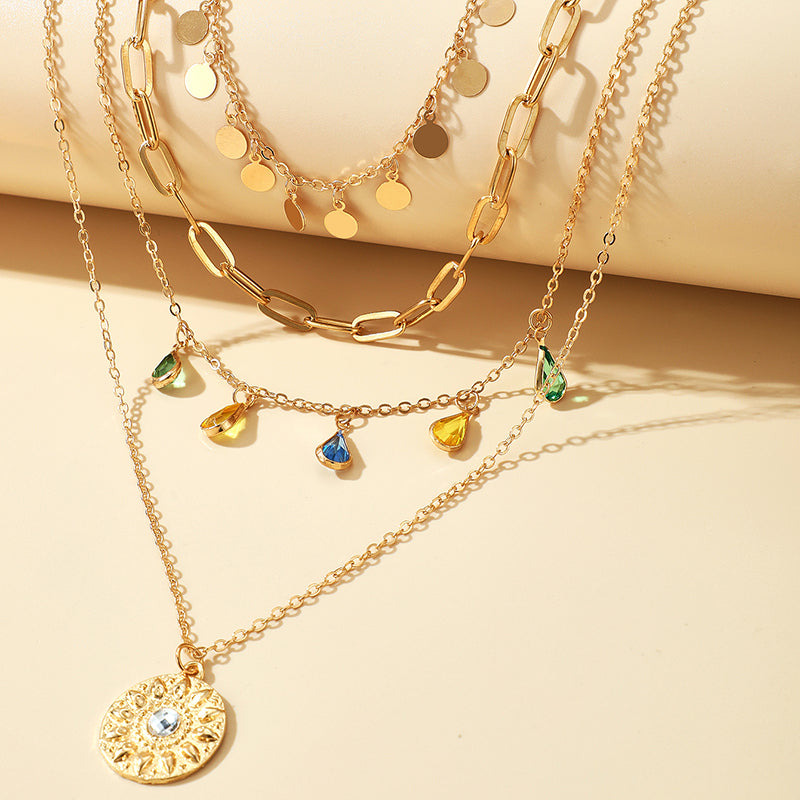 Multilayer Sequins Colored Crystal Pendant Necklace-Likemychoice