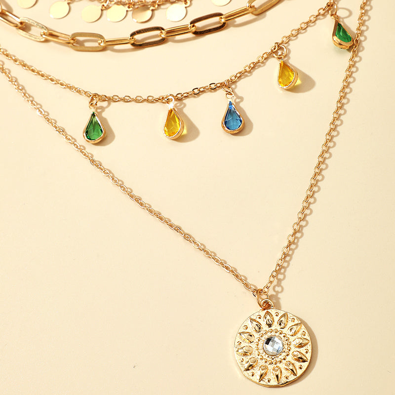 Multilayer Sequins Colored Crystal Pendant Necklace-Likemychoice
