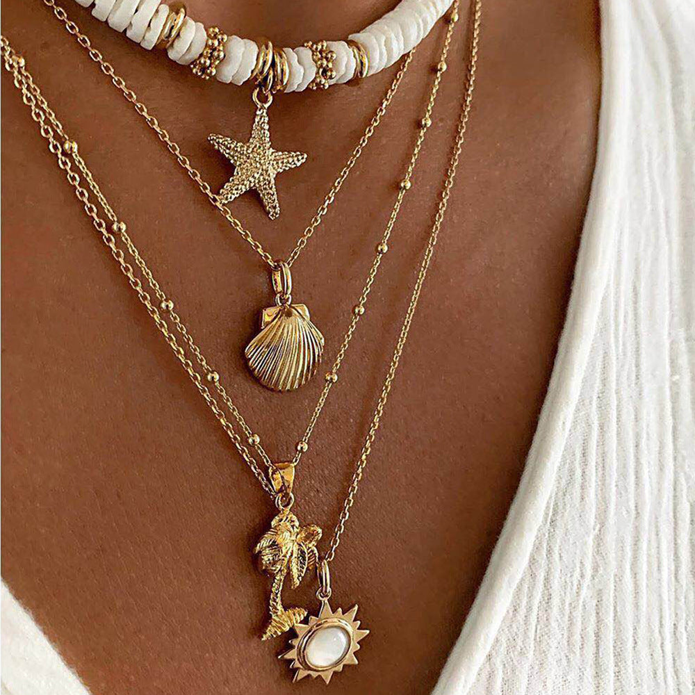 Retro Starfish Shell Multilayer Pendant Necklace-Likemychoice