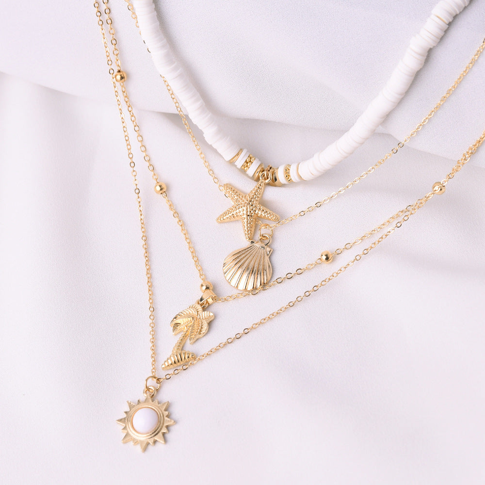 Retro Starfish Shell Multilayer Pendant Necklace-Likemychoice