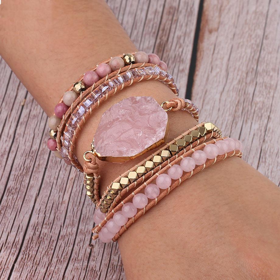 Rose Quartz Wrap Boho Bracelet-Likemychoice