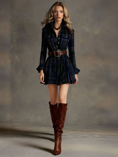 Retro Plaid Single-breasted Mini Dress