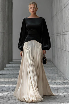 Chic Minimalist Velvet Paneled Pleated-Hem Maxi Dress