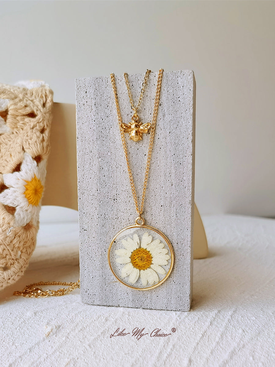 Pressed Flower Necklace - Natural Daisy&Bee-Likemychoice
