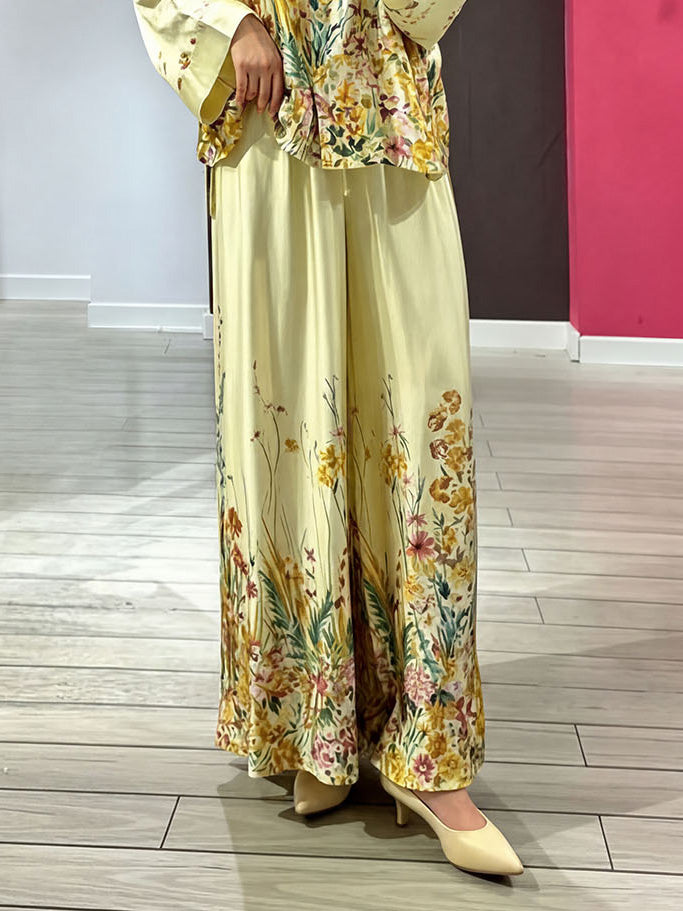Elegant Floral Print Satin Button Shirt