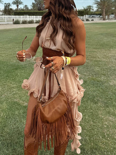 Delicate Romantic Drama Chiffon Wavy Ruffles Halter Irregular A-line Top