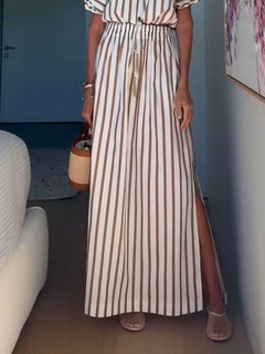 Exquisite Unique Striped Print Drawstring Loose Tops