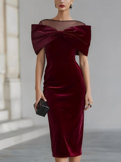 Elegant Bow-Detail Sheer Neckline Midi Dress