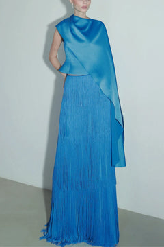 One Shoulder Cape Top and Tiered Fringe Maxi Skirt Two Piece Set [erp-image:05fcd0ee7e323c3a193d724b]