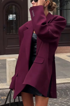 Women's Burgundy Oversized Single-Breasted Blazer with Notched Lapel