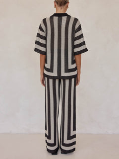 Black And Sand Striped Knit Pants