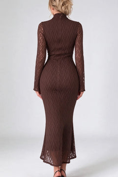 Brown Mock Neck Long Sleeve Lace Mermaid Midi Dress [erp-image:9630955edf191533be4dbdcf]