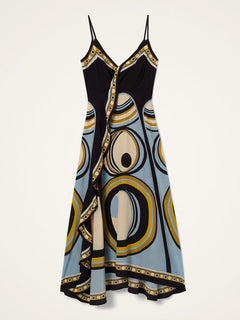 Retro Geometric Print V-Neck Slip Midi Dress