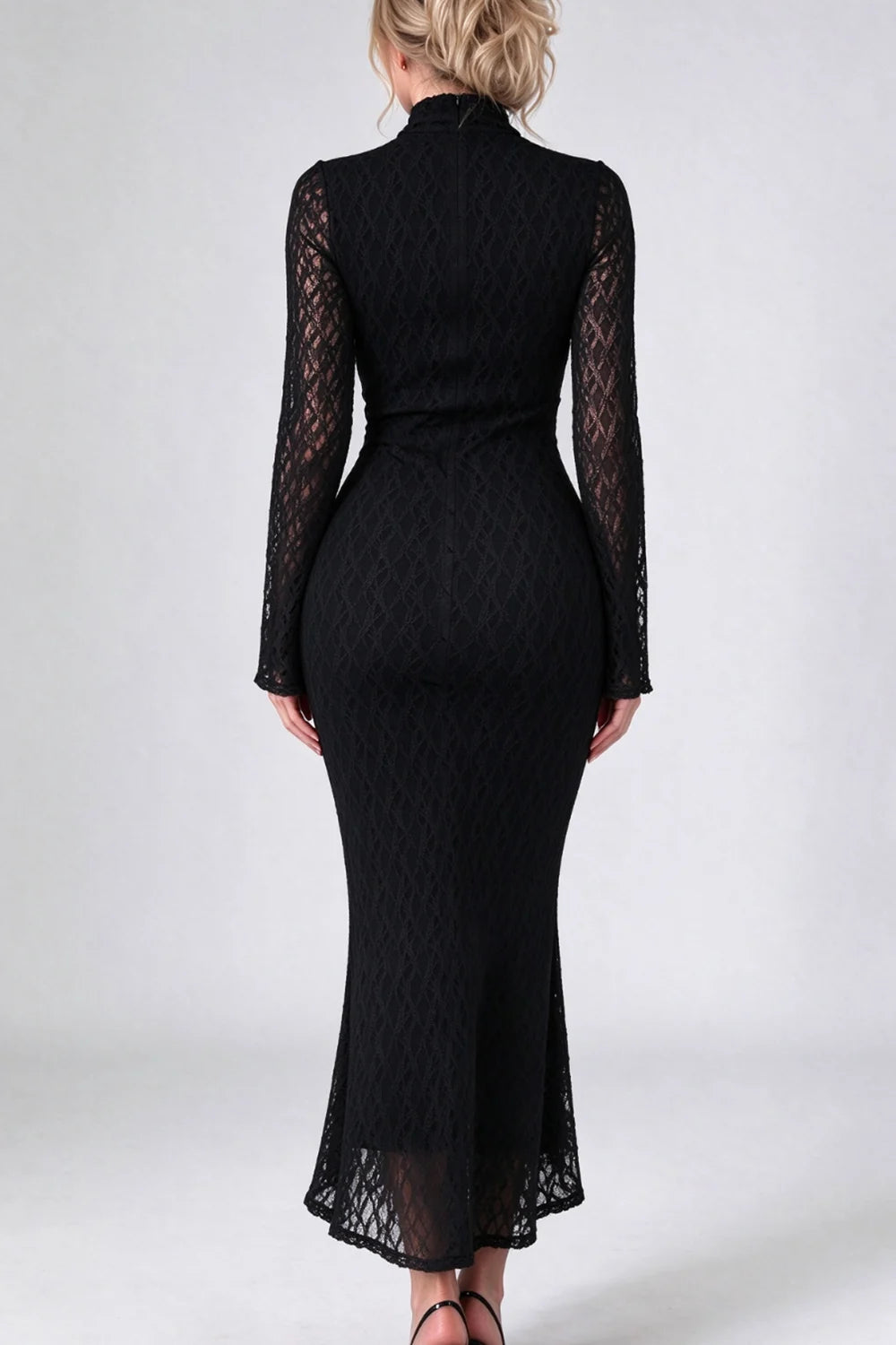 Brown Mock Neck Long Sleeve Lace Mermaid Midi Dress [erp-image:fa99bf3bf82b0abb264ff6a6]