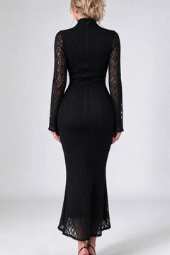 Brown Mock Neck Long Sleeve Lace Mermaid Midi Dress [erp-image:fa99bf3bf82b0abb264ff6a6]