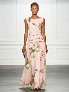 Fresh Sleeveless Boat Neck Printed Party Maxi Dress